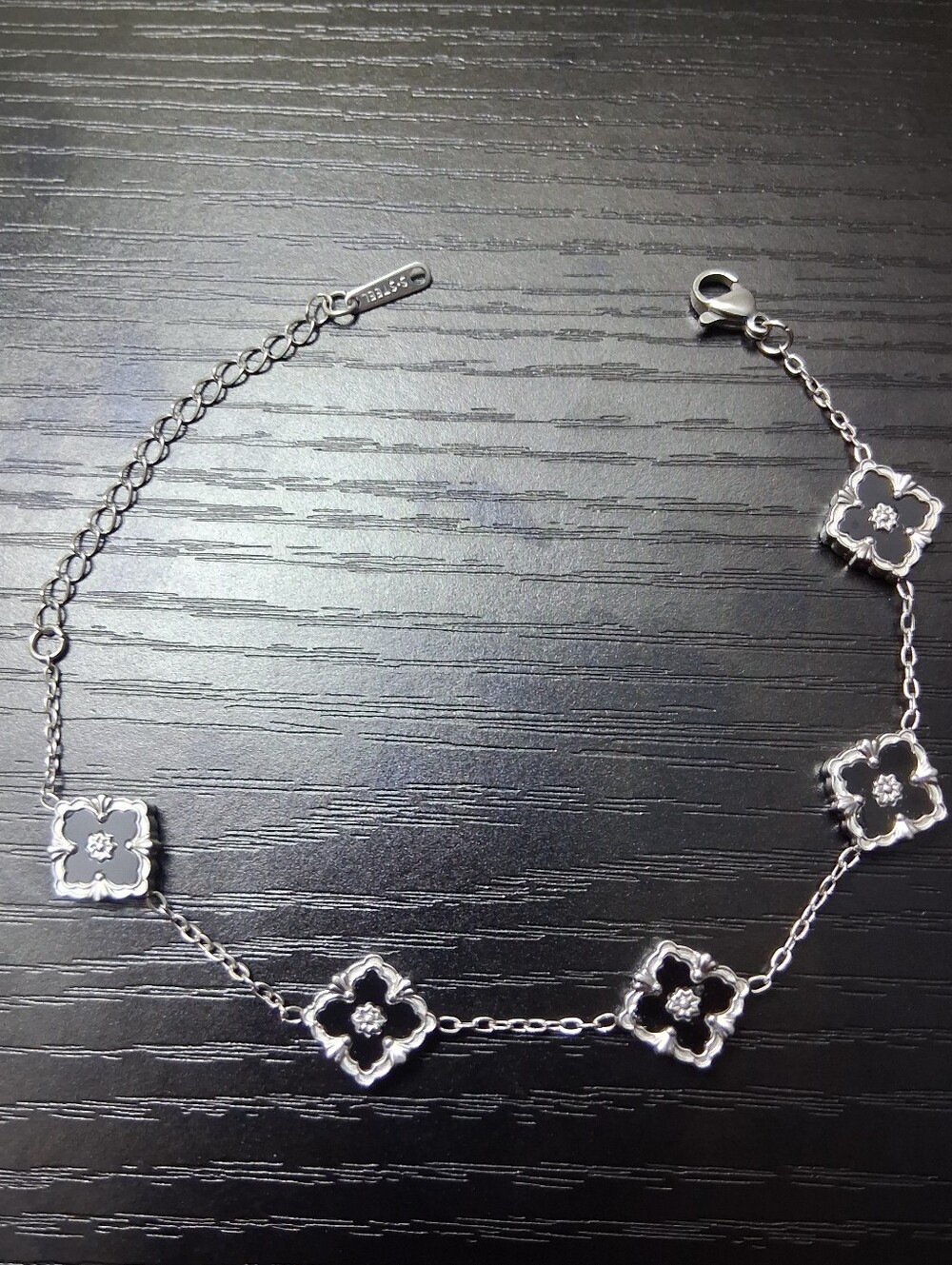 Floral Stainless Steel Bracelet in Black and Silver